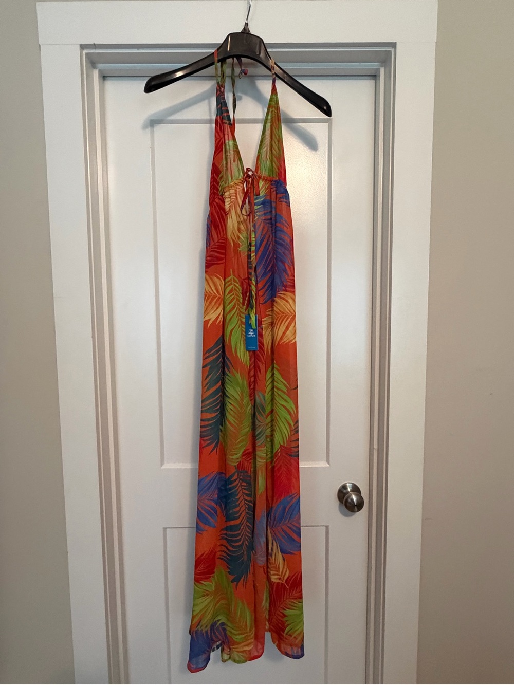Bright Orange Tropical-Print One-Piece Halter Swim Cover-up